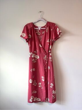 Leith Pink Floral Wrap Midi Dress